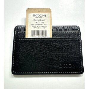 BOCONI RFID Black Pebble Leather Card Wallet NWT